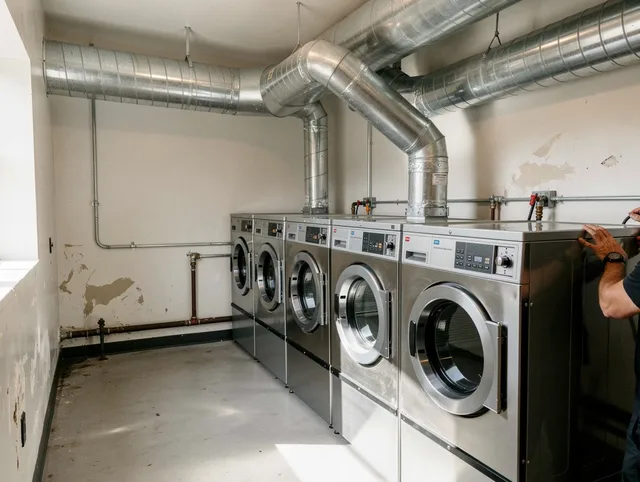 Sudbury Dryer Vent Cleaning team performing large-scale commercial dryer vent cleaning in Sudbury
