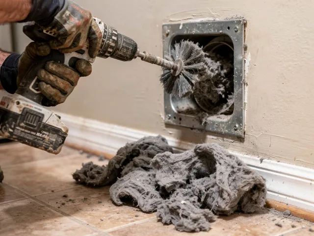 Certified Sudbury Dryer Vent Cleaning technician performing dryer vent cleaning in Sudbury